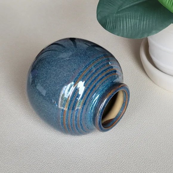 Succluent Glazed Blue Ceramic Vase - Picture 4 of 7